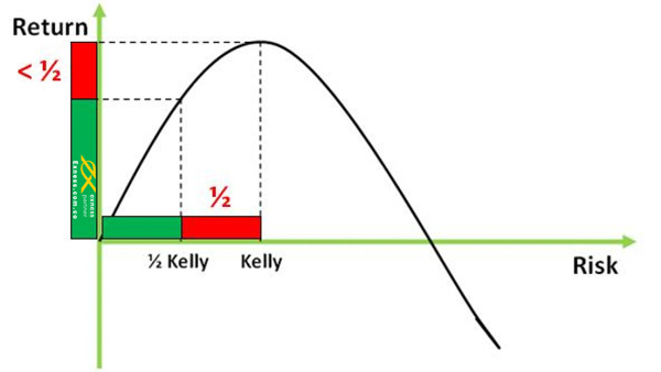 Đồ thị biểu diễn quan hệ giữa rủi ro và lợi nhuận từ tỷ lệ Kelly